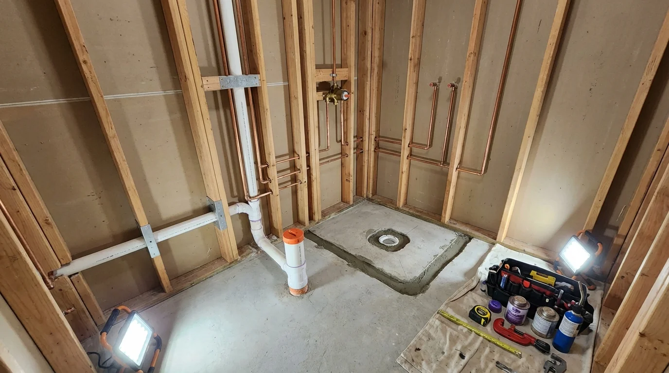 Bathroom rough-in plumbing during remodel by Johns Plumbing LLC in Parkers Prairie