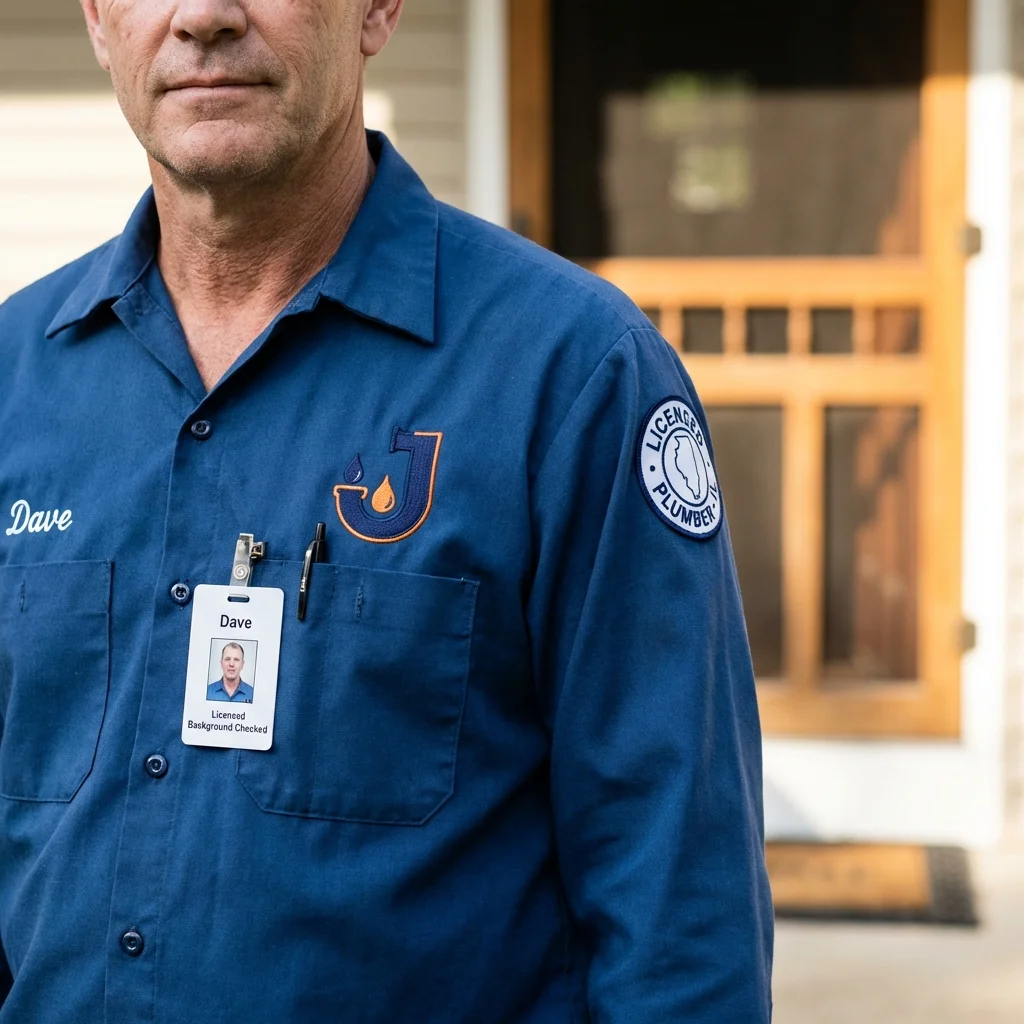 Licensed plumber showing ID badge in Parkers Prairie, MN