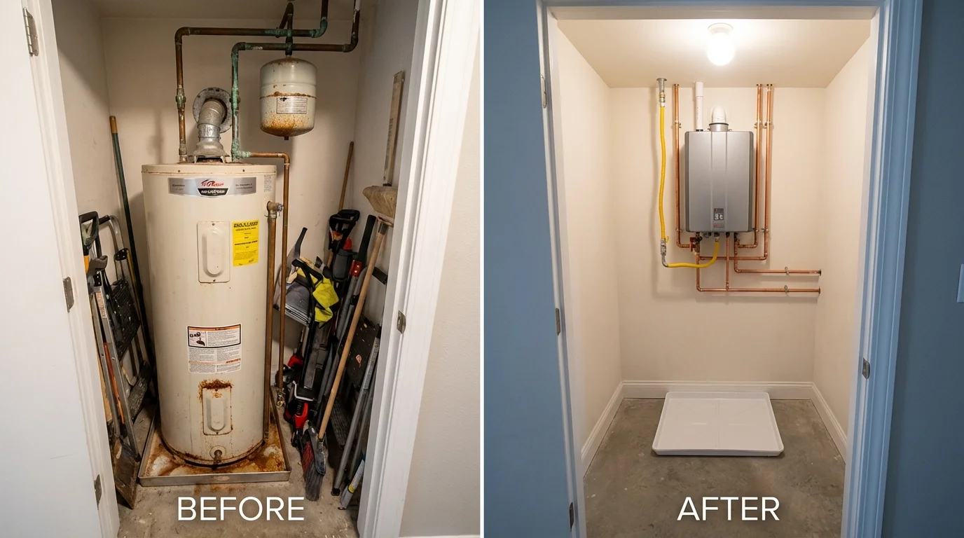 Tank water heater versus wall-mounted tankless unit comparison for Parkers Prairie, MN homeowners