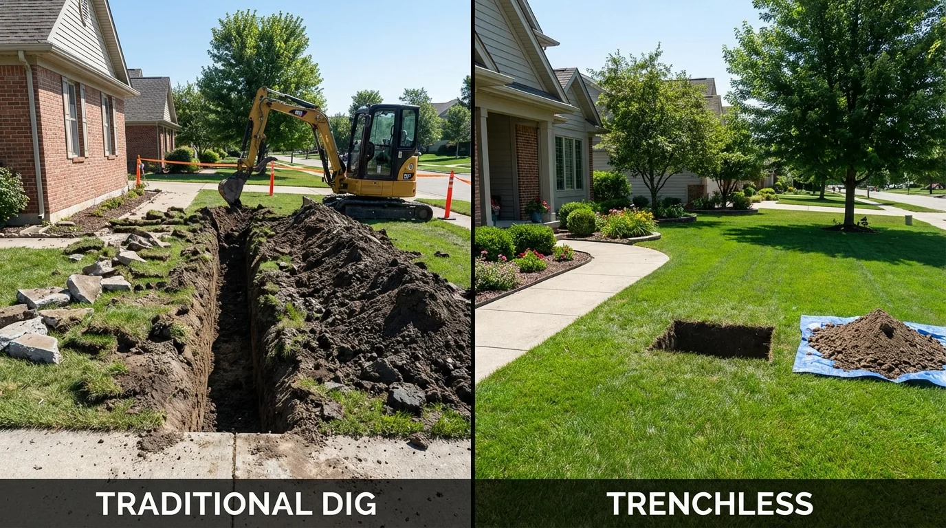 Trenchless sewer repair with minimal yard damage versus traditional excavation in Parkers Prairie, MN